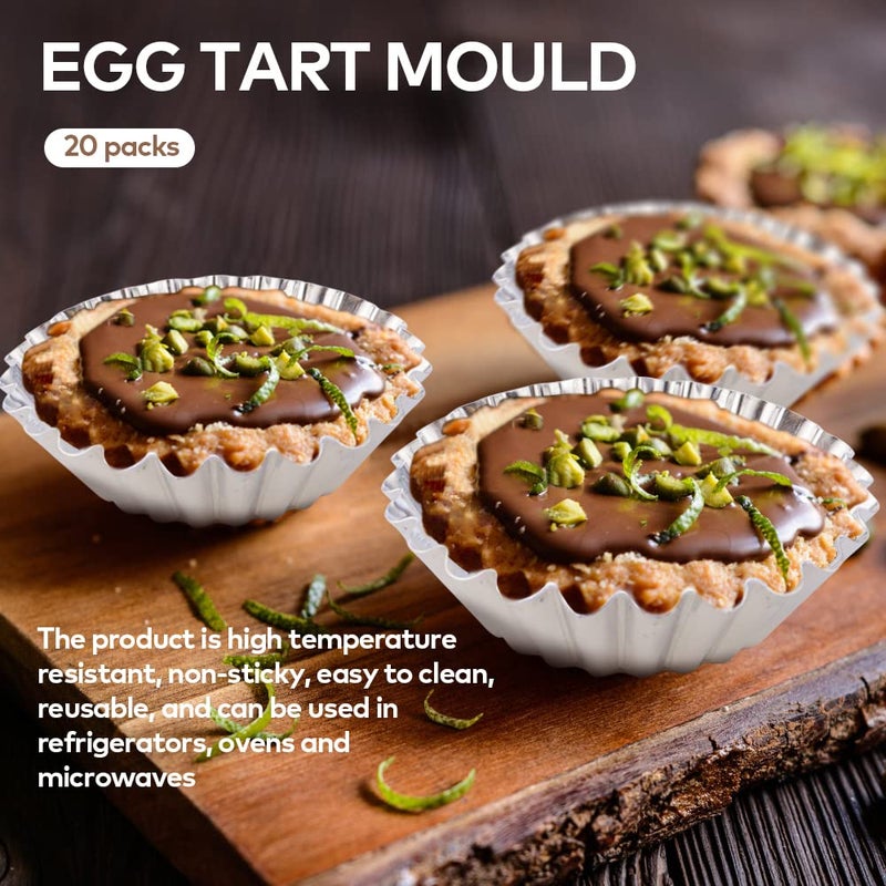 JOGILBOY 20 Pcs Disposable Aluminum Foil Egg Tart Molds Mini Pie Tins Pans and Tinfoil Cupcake Cake Cookie Liner Baking Cup Molder for Baking Supplies Making Tarts Quiche Pie Chocolate Pudding - Image 2
